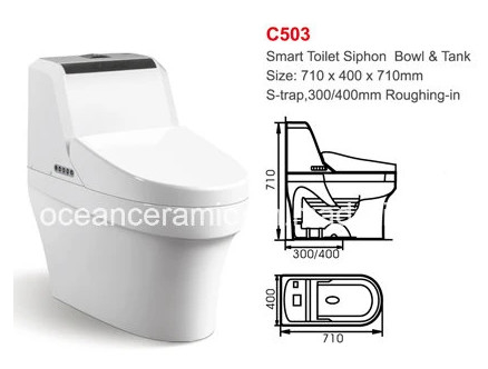 ชิ้นเดียว 710 X 400 X 710 มิลลิเมตร ห้องน้ําสมาร์ท