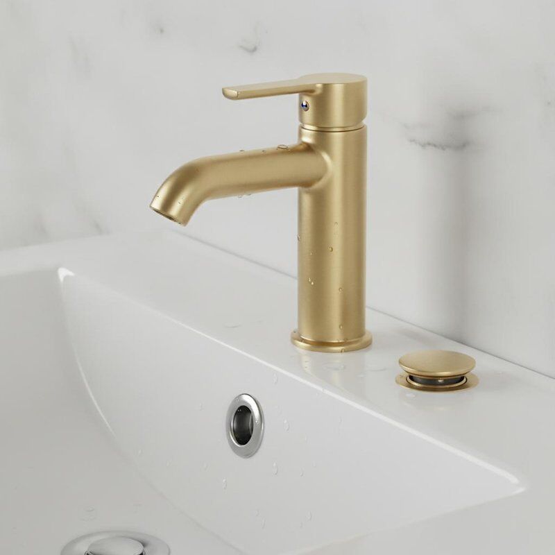 Single Lever Brass Basin Mixer Tap Brushed Brass Finish with Click Clack Pop Up ชุดขยะที่ติดตั้ง